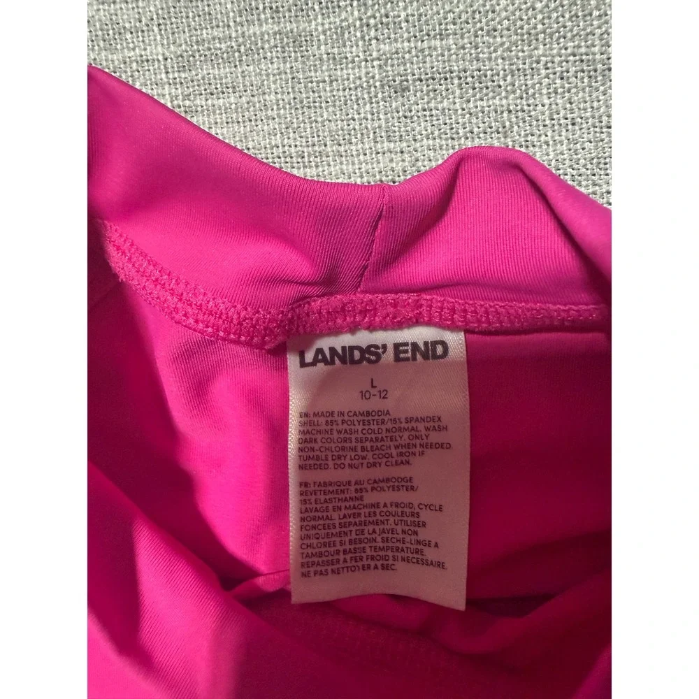 Lands End Kids Pink Long Sleeve Rash Guard Swim Shirt‎ L 10-12 Sun Protection